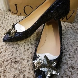 JCrew Pointed Toe Sequin Star Flats